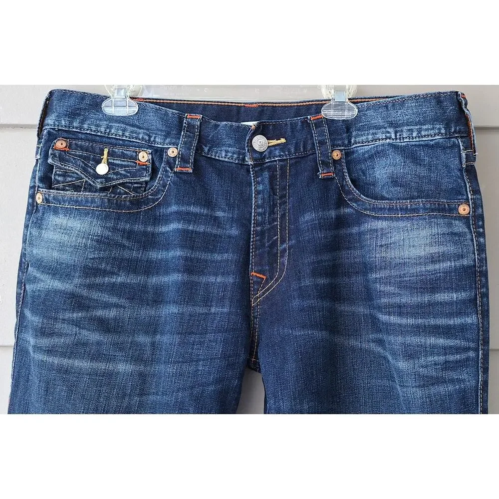 True Religion World Tour Ricky Flap Relaxed Straight Men's Blue Jeans Size 38x33